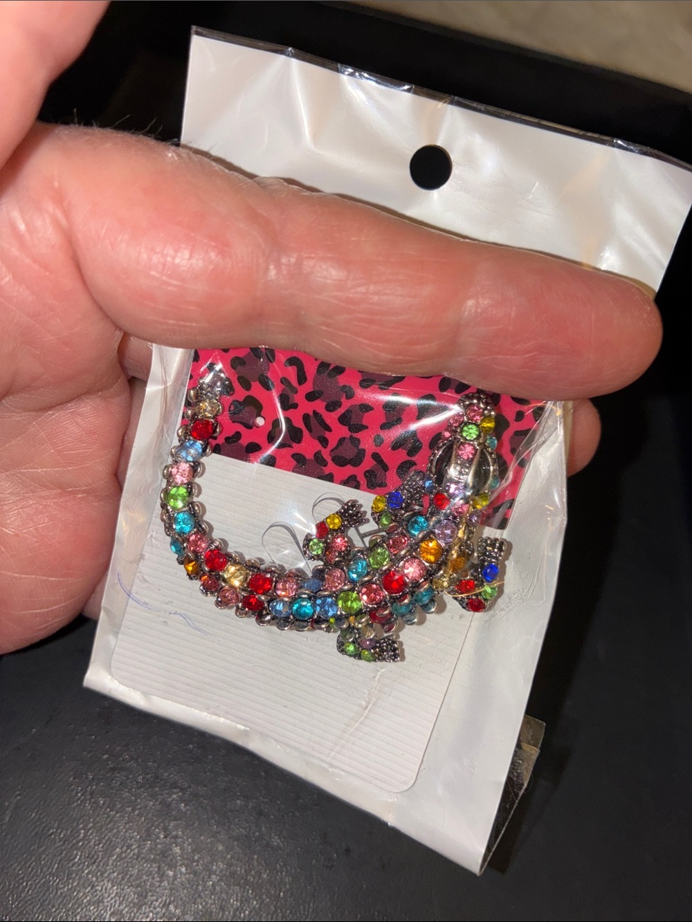 Multicolor Alligator Crystal Brooch - Picture 6 of 7